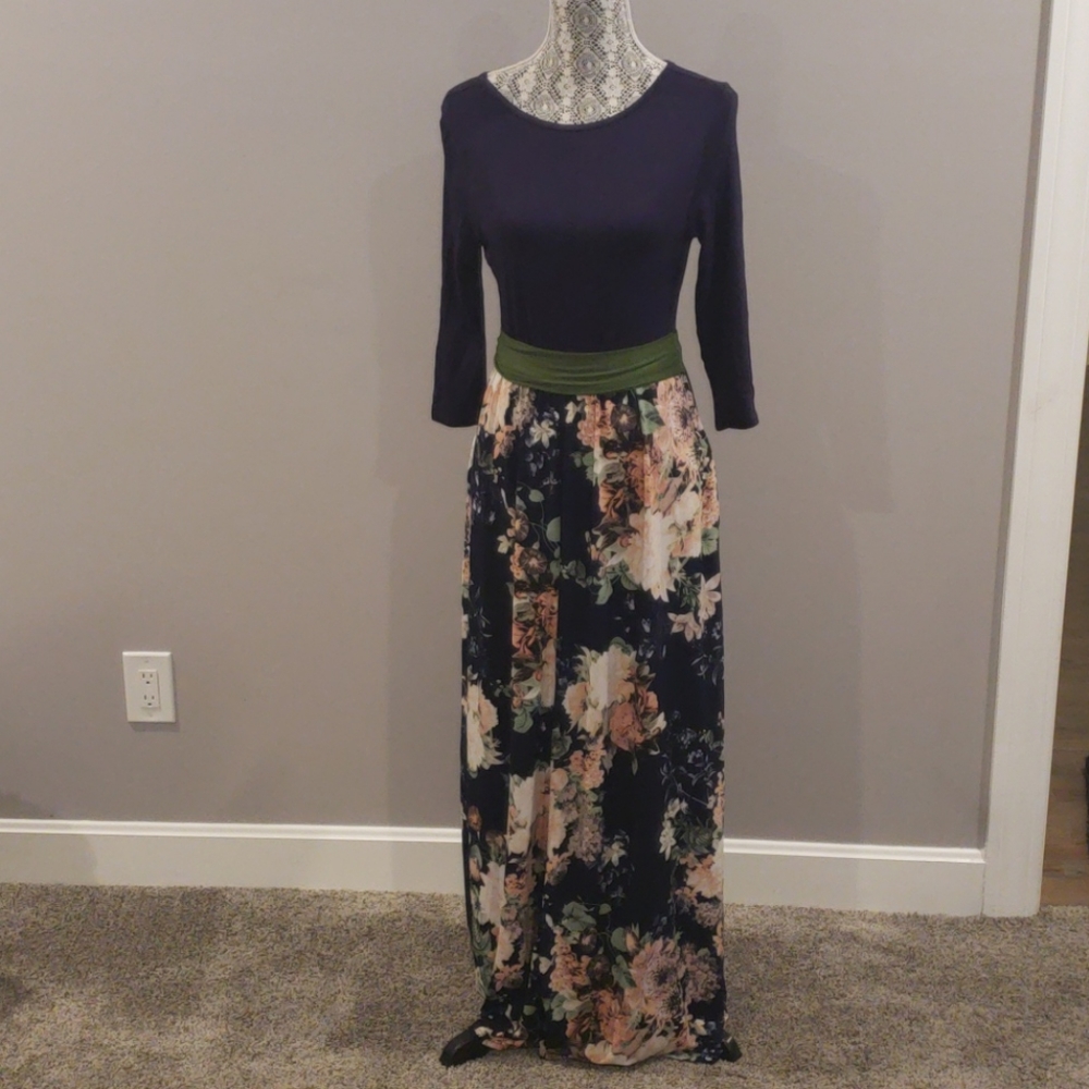 Navy Empire Waist Maxi Dress
